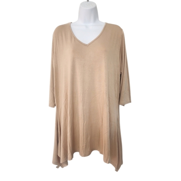 Antthony Originals Jersey Knit 3/4-Sleeve Shark Bite Tunic Top Size 1X Tan. - Picture 1 of 9